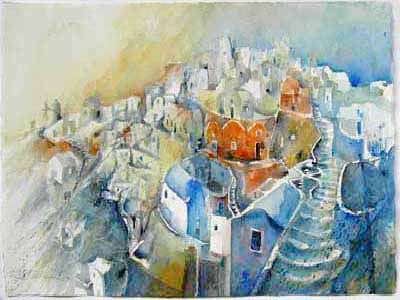 Santorin Aquarell